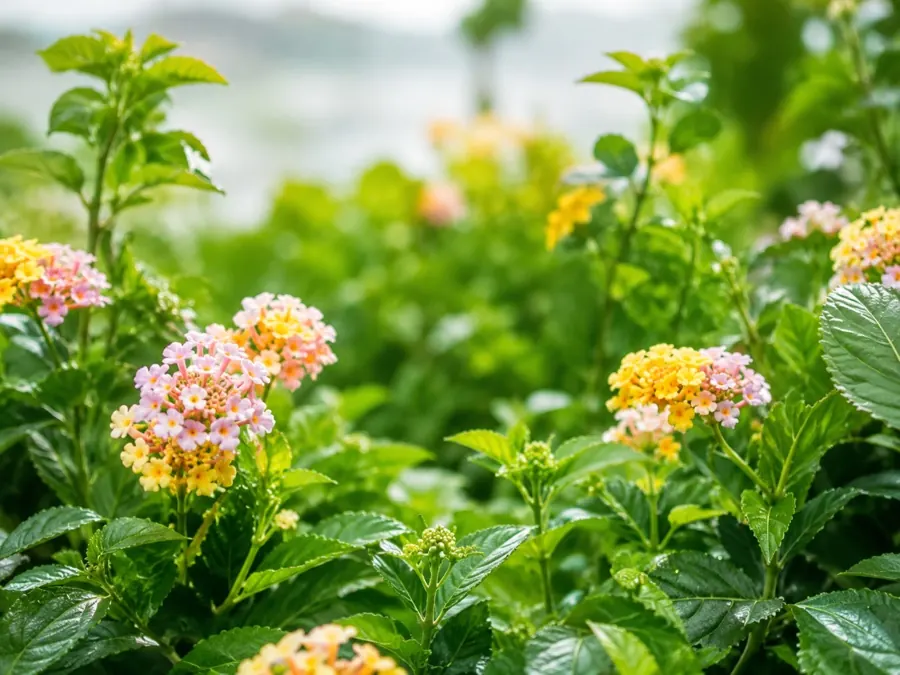 Colorful outdoor plants growing in bright garden light